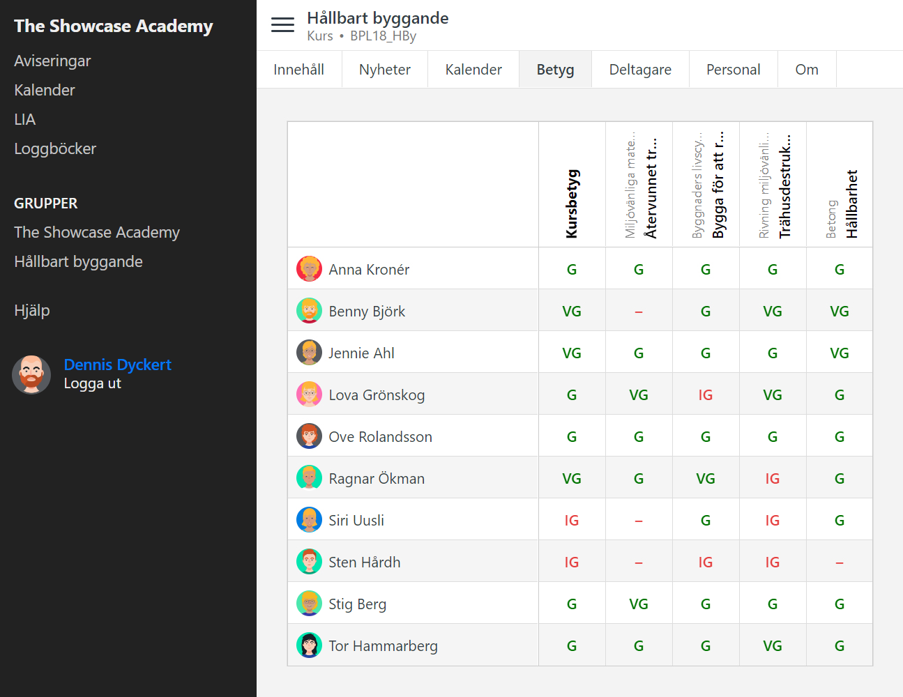 Gradebook colors