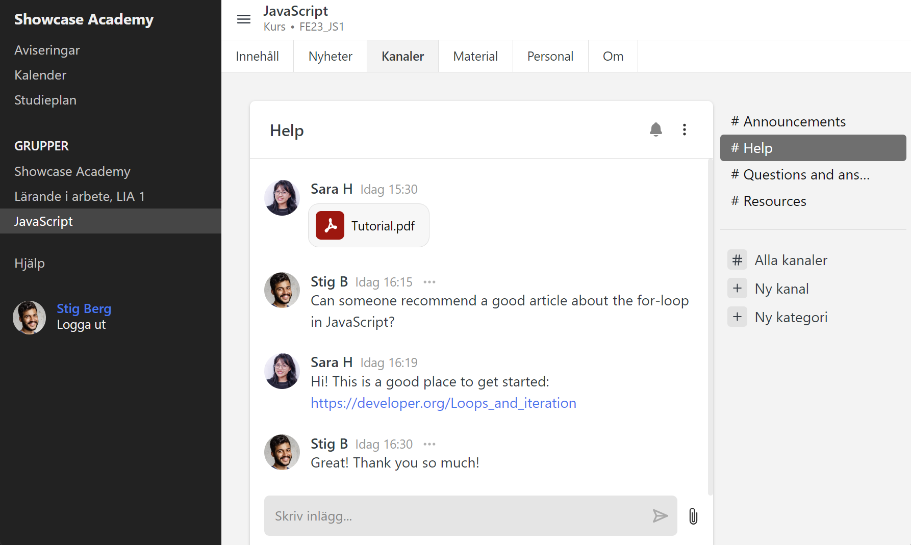 Discussion channels