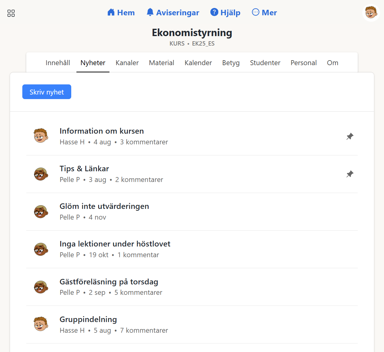 Grading scales link in the More menu